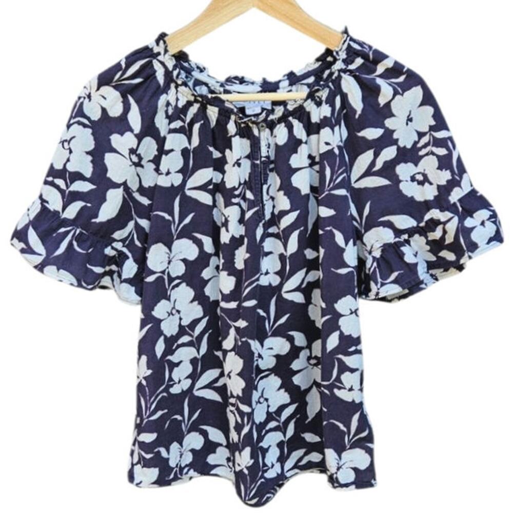 Velvet by Graham & Spencer Idette Printed Cotton Flutter Sleeve Blouse Medium